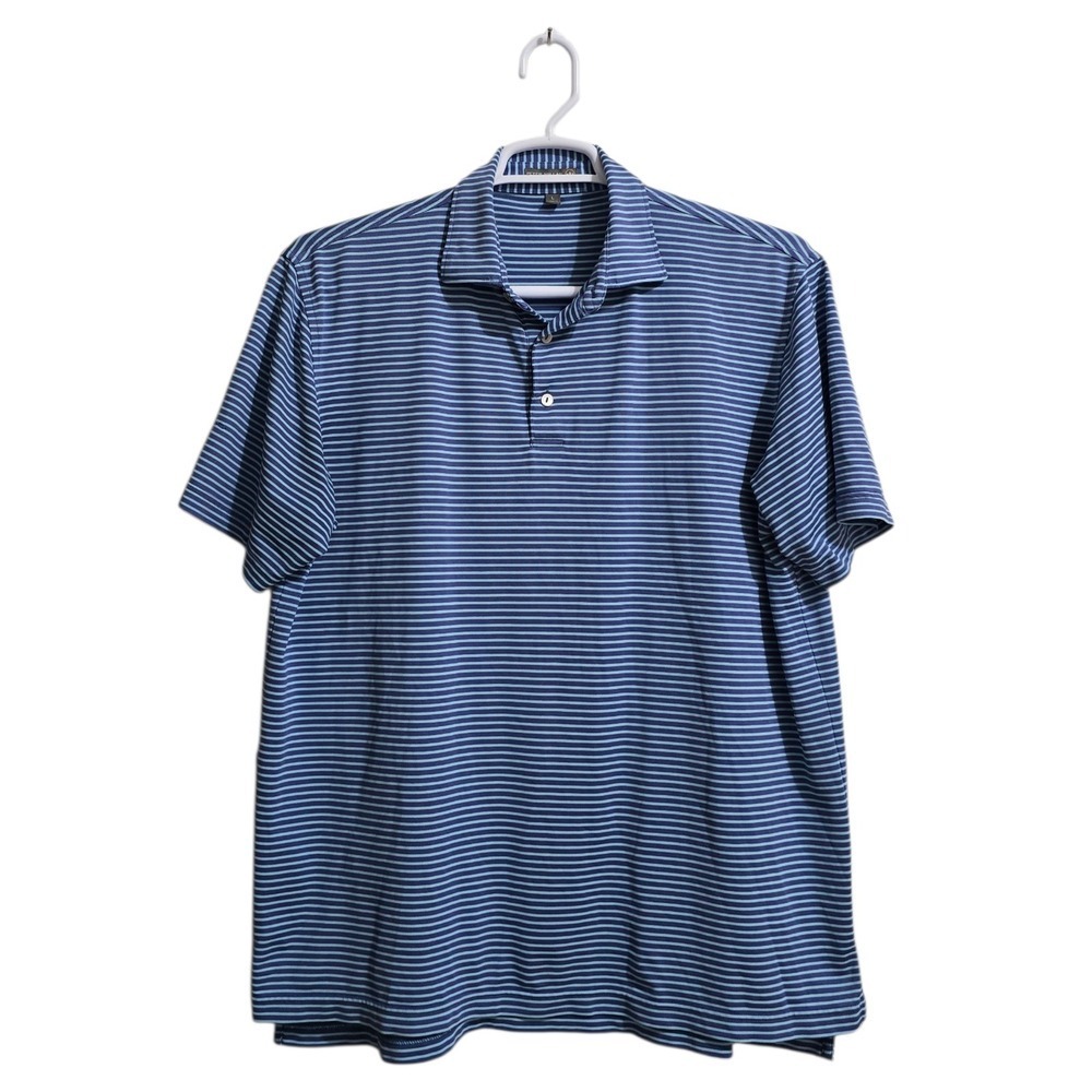 Peter Millar Summer Comfort Blue Striped Performance Polo Sz L